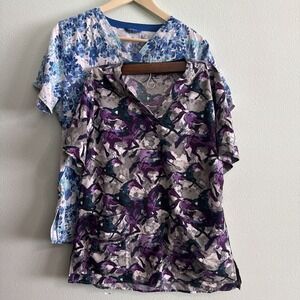 Carhartt Womens Force Essential V Neck Scrub Top BUNDLE Size M Floral/Horses